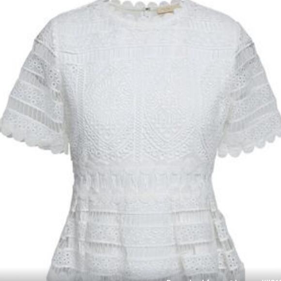 Maje Loseray Peplum Lace Top Blouse Short Sleeve  in Ecru White Size 1 US Smalll - Picture 2 of 11